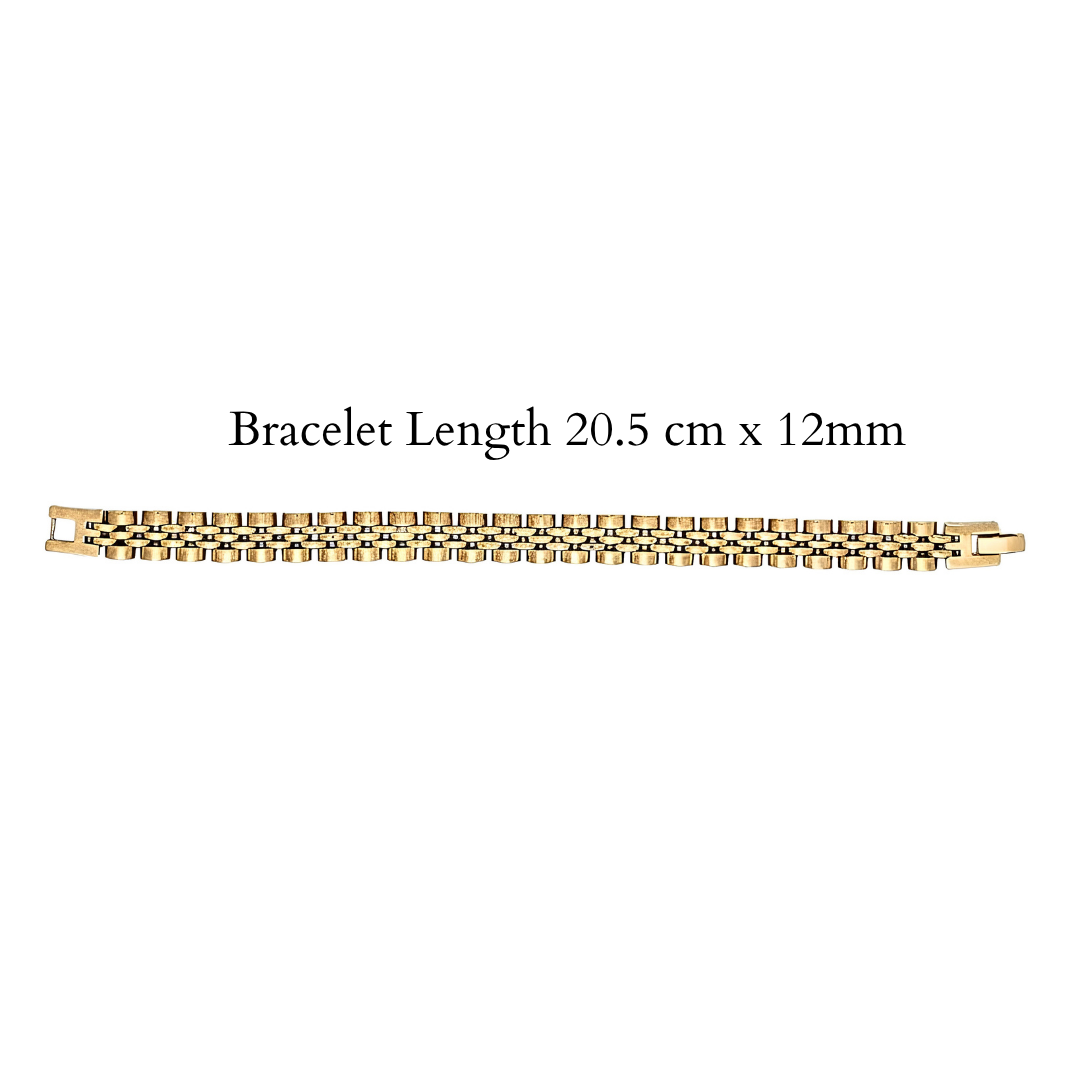 Luxury Stainless Steel Watch-Link Bracelet – 12mm Wide Tarnish-Proof Horology-Inspired Band for Men (20cm)